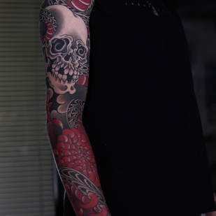 Color Japanese tattoo on Sleeve #96559 | Tattoo Artist Akulov Mark