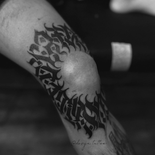 Male Black Calligraphy tattoo on Leg #96845 | Tattoo Artist Dariya Salmanova