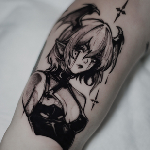 Male Black Anime tattoo on Shin #97430 | Tattoo Artist Valentin Markgraf