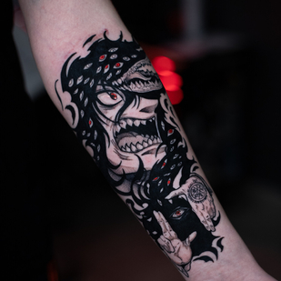 Male Black Anime tattoo on Forearm #97435 | Tattoo Artist Valentin Markgraf