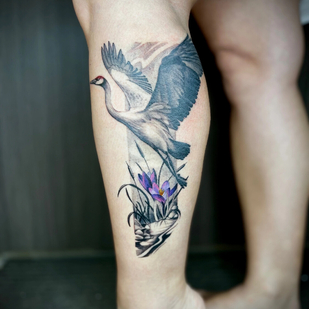 Female Color Realism tattoo on Leg #97865 | Tattoo Artist Roman Krylov