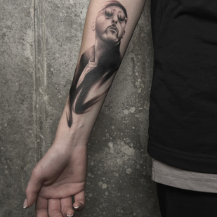 Black and Grey Portrait tattoo on Forearm #98135 | Tattoo Artist Aleksandr Kuchin