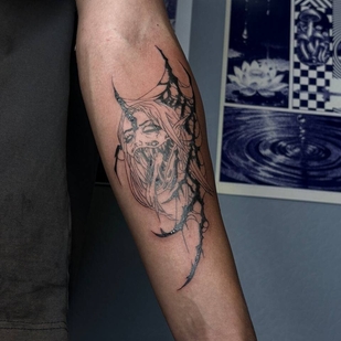 Male Black Linework tattoo on Forearm #99264 | Tattoo Artist Gonchar Anastasiya