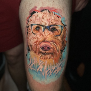 Male Color Avant-garde tattoo on Leg #101123 | Tattoo Artist Mariya Rodchin