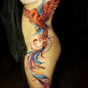 Female Color Watercolor tattoo on Side #101467 | Tattoo Artist Egor Hludnev