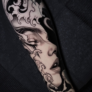 Female Black Whipshading tattoo on Forearm #102100 | Tattoo Artist Anastasia Kiseleva