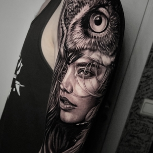 Male Black and Grey Portrait tattoo on Shoulder #102646 | Tattoo Artist Anastasia Kiseleva