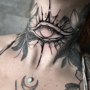 Female Black and Grey Graphic tattoo on Neck #102652 | Tattoo Artist Anastasia Kiseleva