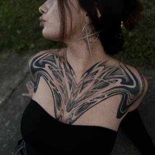 Female Black Whipshading tattoo on Breast #102257 | Tattoo Artist BENUATATTOO