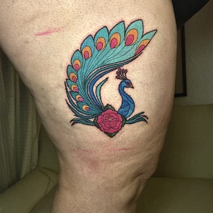 Female Color Patch tattoo on Thigh #102400 | Tattoo Artist Rafaela Herrera Art