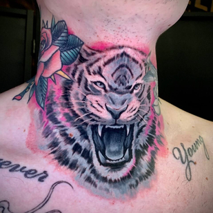 Male Black and Grey Realism tattoo on Neck #103484 | Tattoo Artist Sergey Petrov