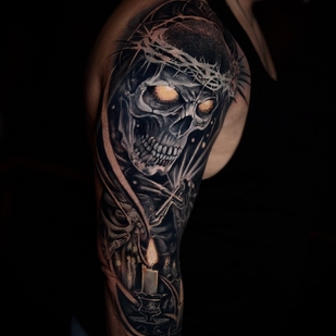 Male Black and Grey Realism tattoo on Shoulder #103637 | Tattoo Artist Anastasiia Mikaskina aka Mika RedHead