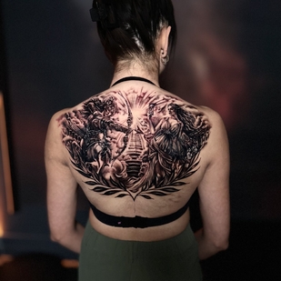 Female Black Realism tattoo on Back #103640 | Tattoo Artist Anastasiia Mikaskina aka Mika RedHead