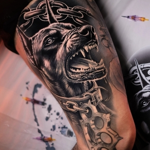 Male Black Chicano tattoo on Thigh #104391 | Tattoo Artist Armash