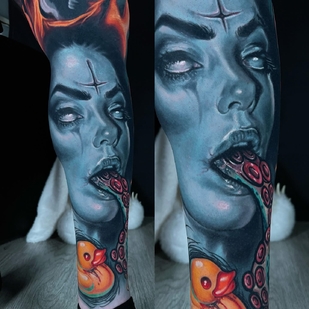 Male  Portrait tattoo on Leg #96838 | Tattoo Artist Yevhen Dikov