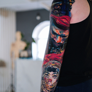 Male Color Realism tattoo on Sleeve #94175 | Tattoo Artist Kirill Antique