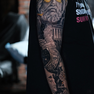 Black and Grey Realism tattoo on Sleeve #99548 | Tattoo Artist Kirill Antique