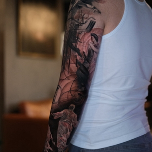 Male Black and Grey Realism tattoo on Sleeve #103659 | Tattoo Artist Kirill Antique