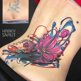 Female Color Watercolor tattoo on Back #102551 | Tattoo Artist Harey Snaut