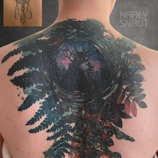 Female Color Cover-up tattoo on Back #102552 | Tattoo Artist Harey Snaut