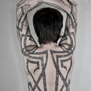 Male Black and Grey Ornamental tattoo on Back #93391 | Tattoo Artist Mary Nepostaeva