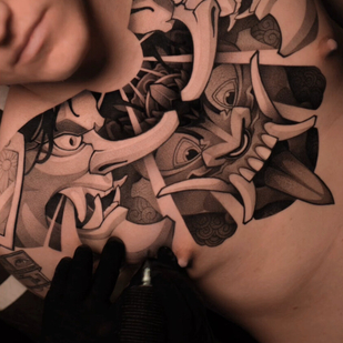Male Black Whipshading tattoo on Breast #103411 | Tattoo Artist Danila Morozov