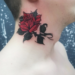 Male Color Old School tattoo on Neck #101621 | Tattoo Artist Kseniya Pizhevskaya