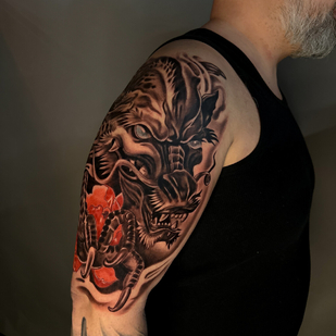 Male Black and Grey Japanese tattoo on Shoulder #93831 | Tattoo Artist Master Margarita