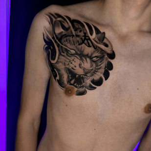 Male Black and Grey Japanese tattoo on Breast #99249 | Tattoo Artist Master Margarita