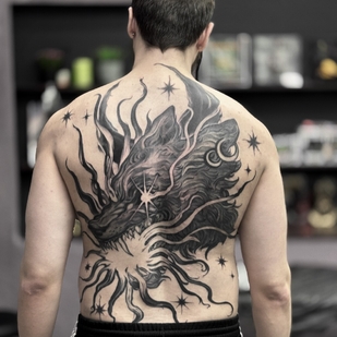 Male Black Graphic tattoo on Back #91611 | Tattoo Artist Mariya / serene.sirin