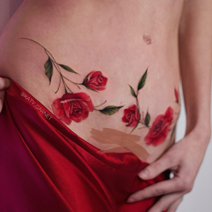 Female Color Cover-up tattoo on Stomach #96520 | Tattoo Artist Ekaterina Garnet / Katy Garnet