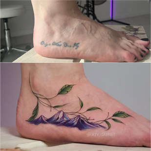 Color Cover-up tattoo on Leg #99796 | Tattoo Artist Ekaterina Garnet / Katy Garnet