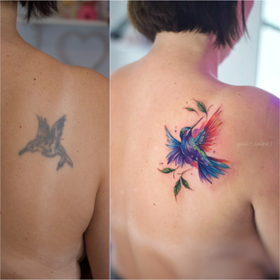 Color Cover-up tattoo on Back #99795 | Tattoo Artist Ekaterina Garnet / Katy Garnet