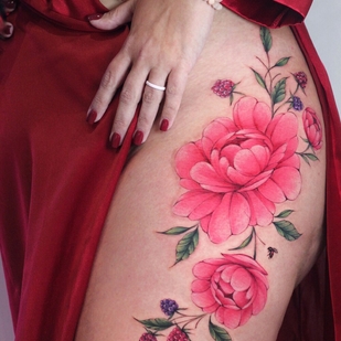 Female Color  tattoo on Thigh #99797 | Tattoo Artist Ekaterina Garnet / Katy Garnet