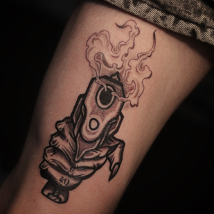 Male Black Author's Style tattoo on Leg #94919 | Tattoo Artist Alexander Rebel