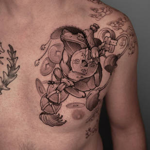 Male Black Graphic tattoo on Breast #97727 | Tattoo Artist Igor Hacayuk