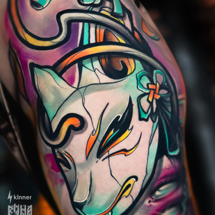 Female Color Author's Style tattoo on Leg #91202 | Tattoo Artist Dmitriy Klaud