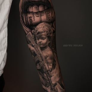 Male Black and Grey Chicano tattoo on Forearm #93996 | Tattoo Artist Aleksey Titov