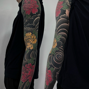 Male Color Japanese tattoo on Sleeve #96508 | Tattoo Artist Mihail Rollov