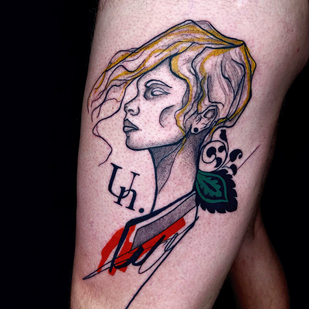 Color Sketch tattoo on Leg #104672 | Tattoo Artist Night Owl Tattoo