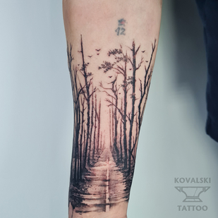 Male Black and Grey Author's Style tattoo on Forearm #96179 | Tattoo Artist Vladimir Kovalevskiy