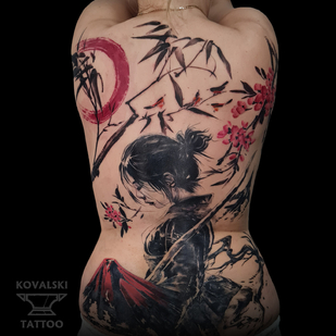 Female Color Author's Style tattoo on Back #96180 | Tattoo Artist Vladimir Kovalevskiy