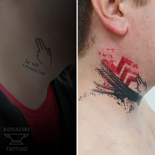 Male Color Trash Polka tattoo on Neck #96263 | Tattoo Artist Vladimir Kovalevskiy