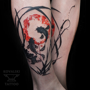 Male Color Author's Style tattoo on Shin #96283 | Tattoo Artist Vladimir Kovalevskiy