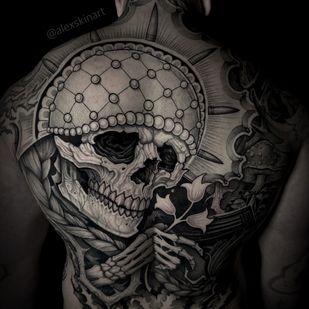 Male Black Graphic tattoo on Back #99792 | Tattoo Artist Aleksandr Shkuratov