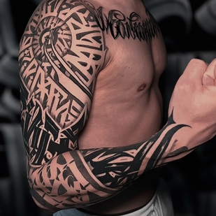 Male Black Lettering tattoo on Sleeve #102717 | Tattoo Artist Anton Lebedev