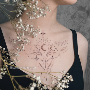Female Black Ornamental tattoo on Breast #95532 | Tattoo Artist Elena Korobova