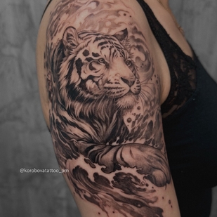 Female Black  tattoo on Shoulder #96718 | Tattoo Artist Elena Korobova