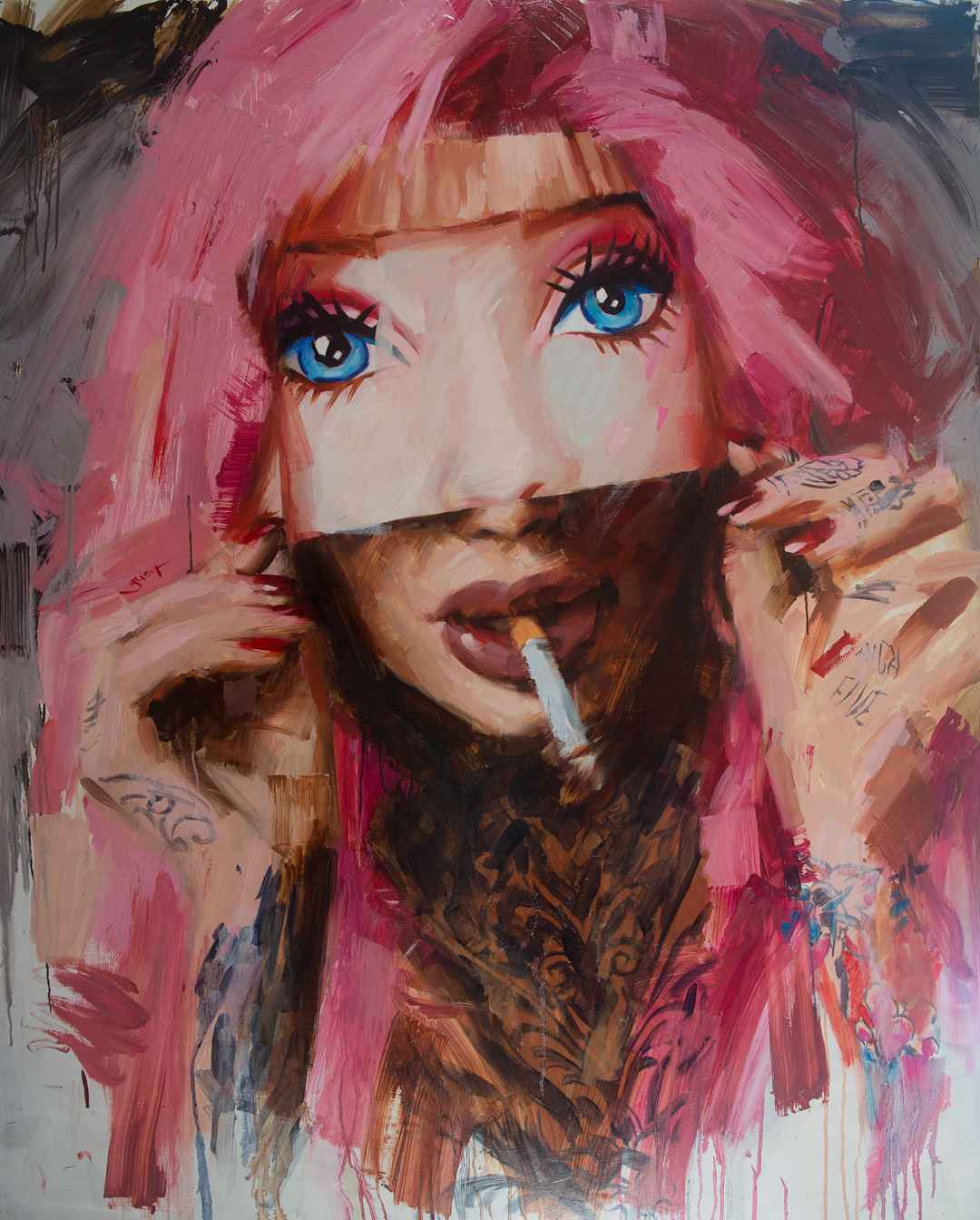 The paintings of artist Chris Guest , Neo Pin-Up images with tattooed models | United Kingdom
