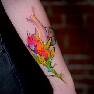 Femenino Color Acuarela tatuaje en Antebrazo #64443 | Tattoo Artist Anton Kovrigin (Yellow Dog)